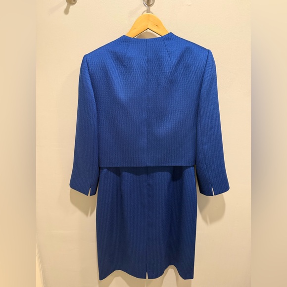 Tahari ASL Blue 2-Piece Suit Set Size 8 Sheath Dress & Cropped Blazer - Picture 2 of 11